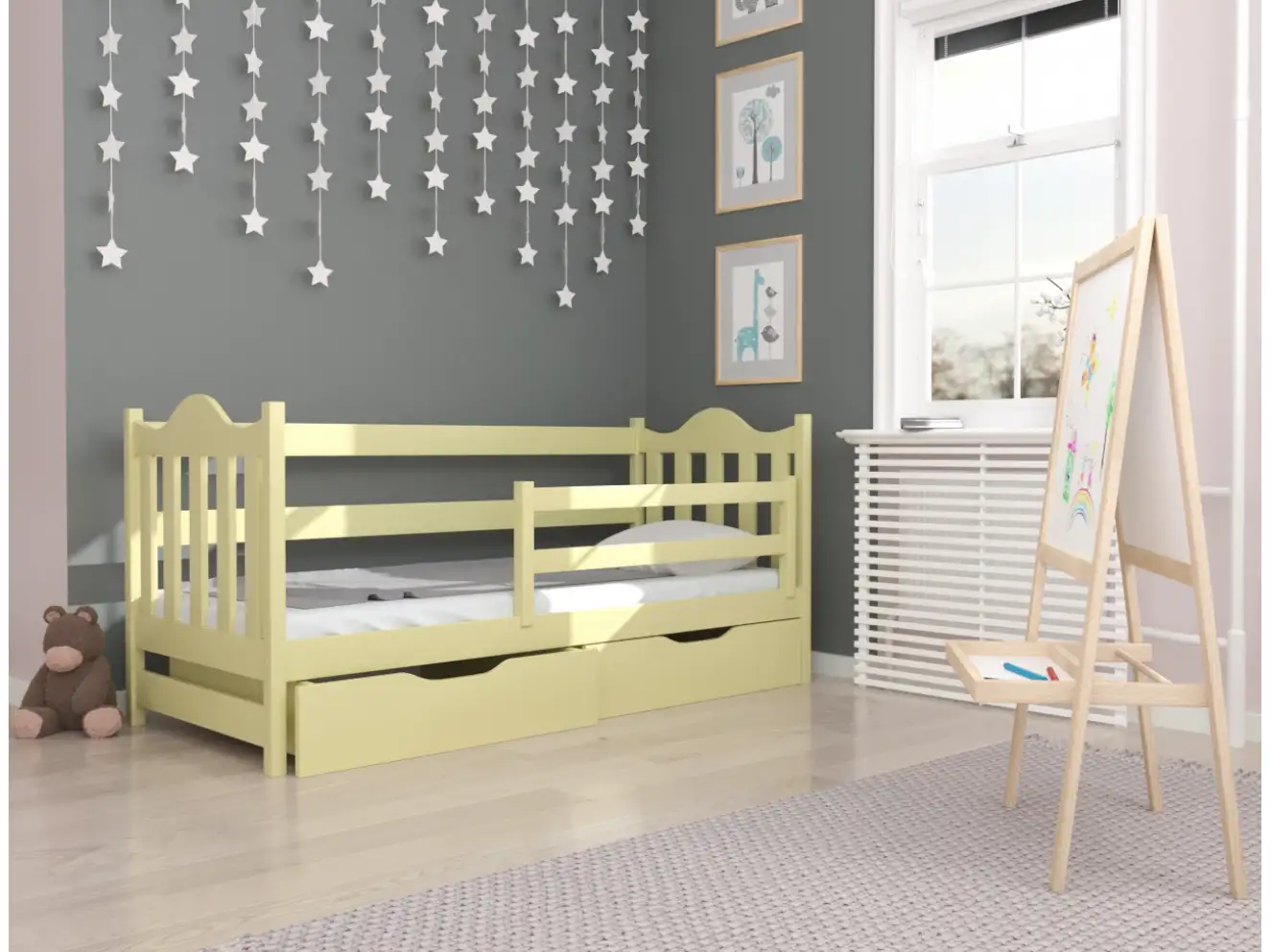 Дитяче ліжко з бортиком Аврора (бук) Колір RAL Дитяче ліжко з бортиком Аврора (бук) Колір RAL