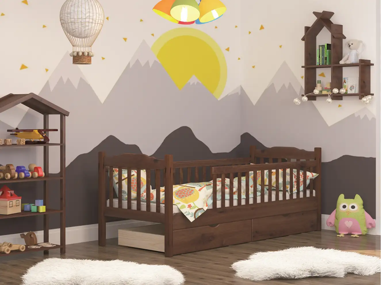 Кровать детская с бортиком Карина (Тонированный)