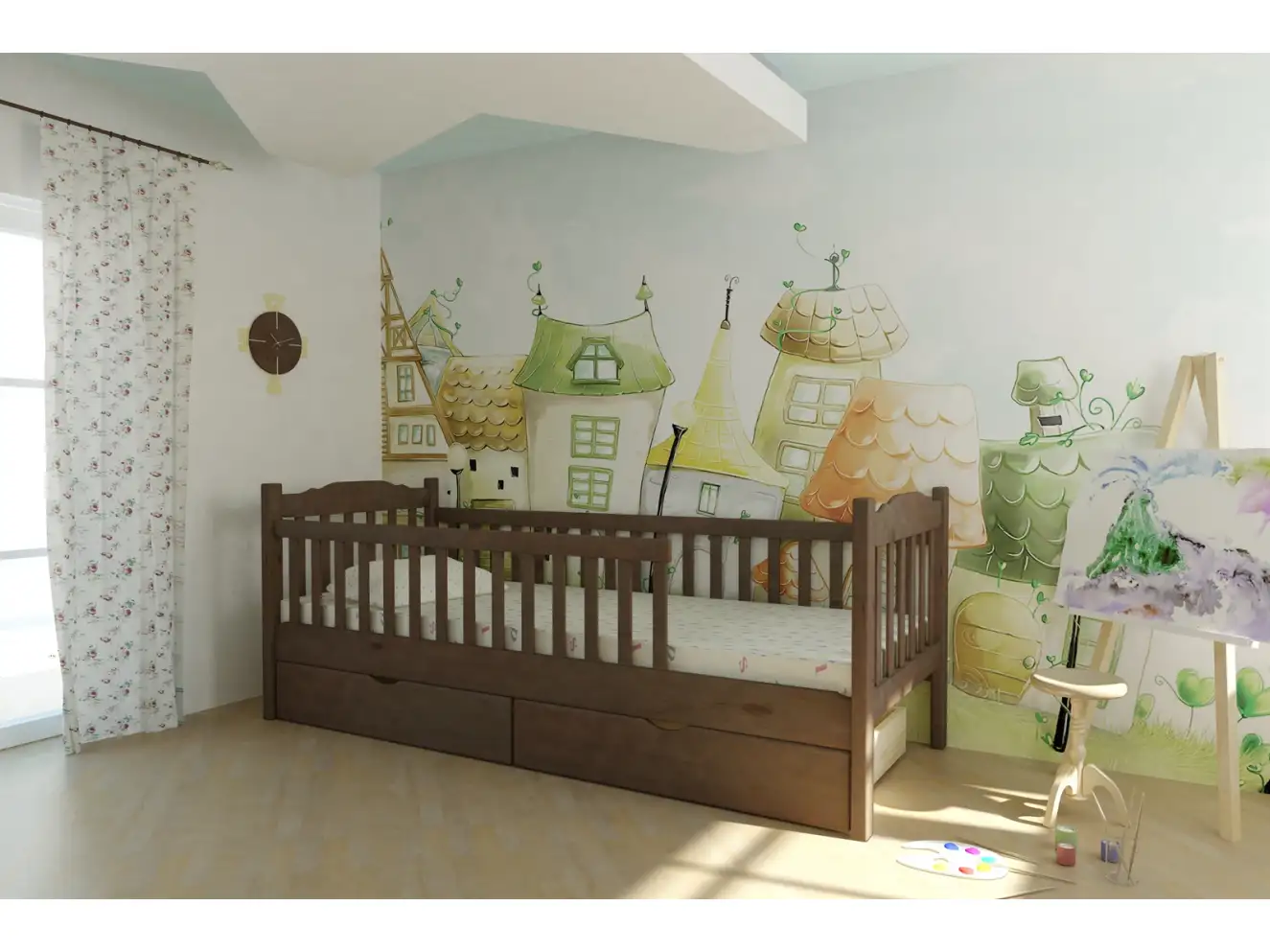 Кровать детская с бортиком Карина (Тонированный)