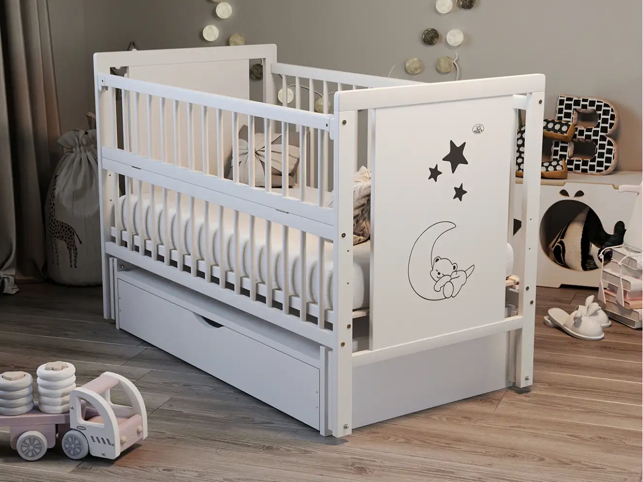 Кроватка детская Мишка Цвет Слоновая Кость
