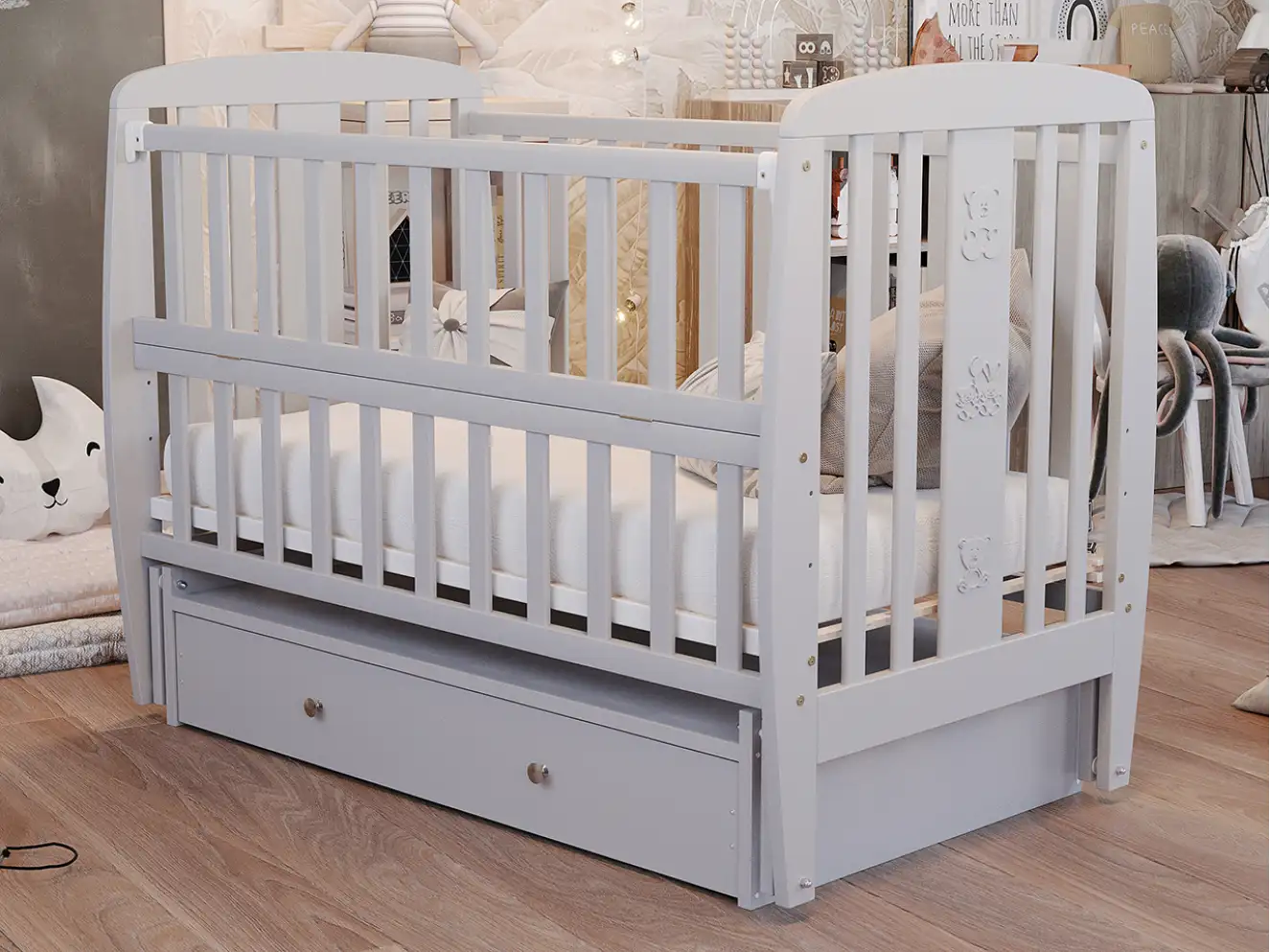 Кроватка детская Друзья Цвет Серый