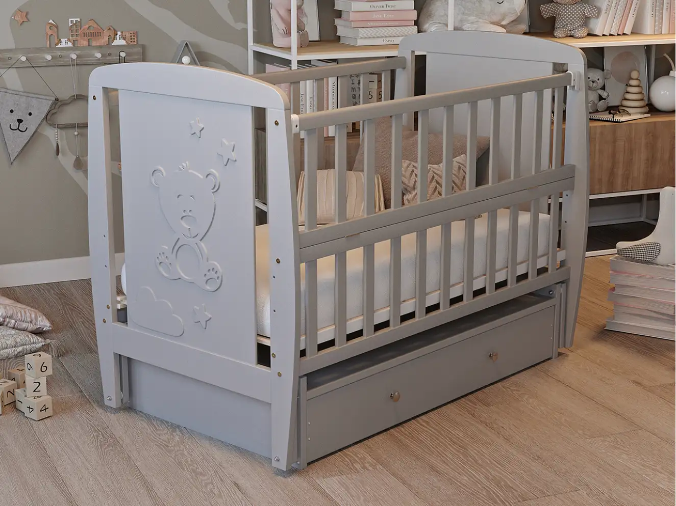 Кроватка детская Умка Цвет Серый