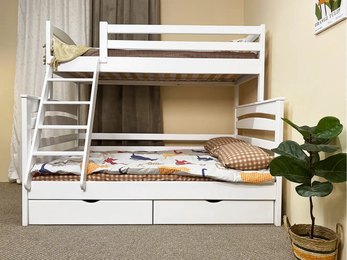 Акція Двоярусне сімейне ліжко Кай RAL (білий) + Матраци