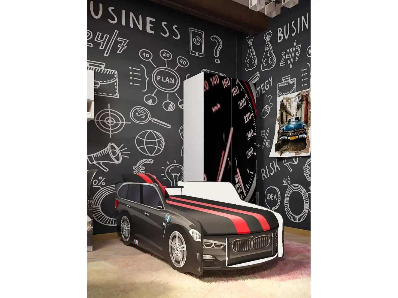 Акція Ліжко машина Преміум БМВ колір чорний + акція за 1грн