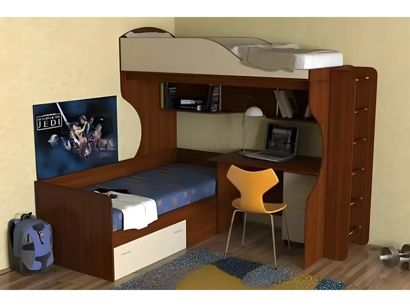 Ліжко Горище Школяр №2 для двох із мобільним столом Ліжко Горище Школяр №2 для двох із мобільним столом