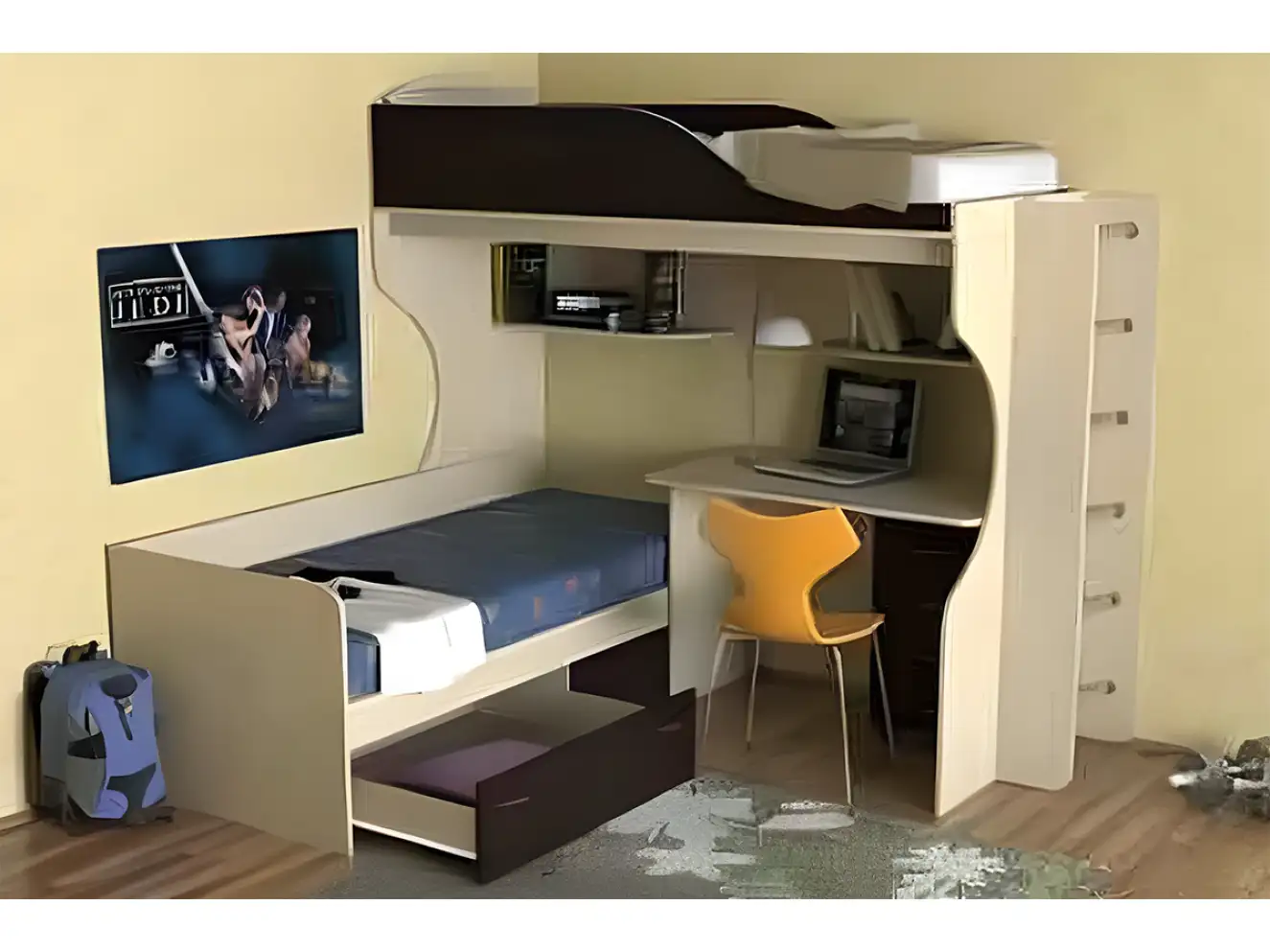 Ліжко Горище Школяр №2 для двох із мобільним столом Ліжко Горище Школяр №2 для двох із мобільним столом