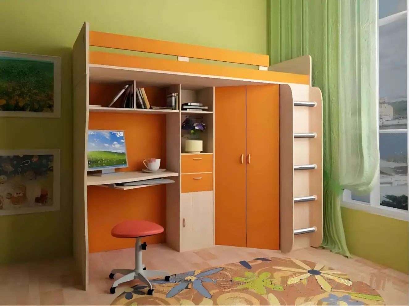 Ліжко Горище Мірабель з шафою та столом