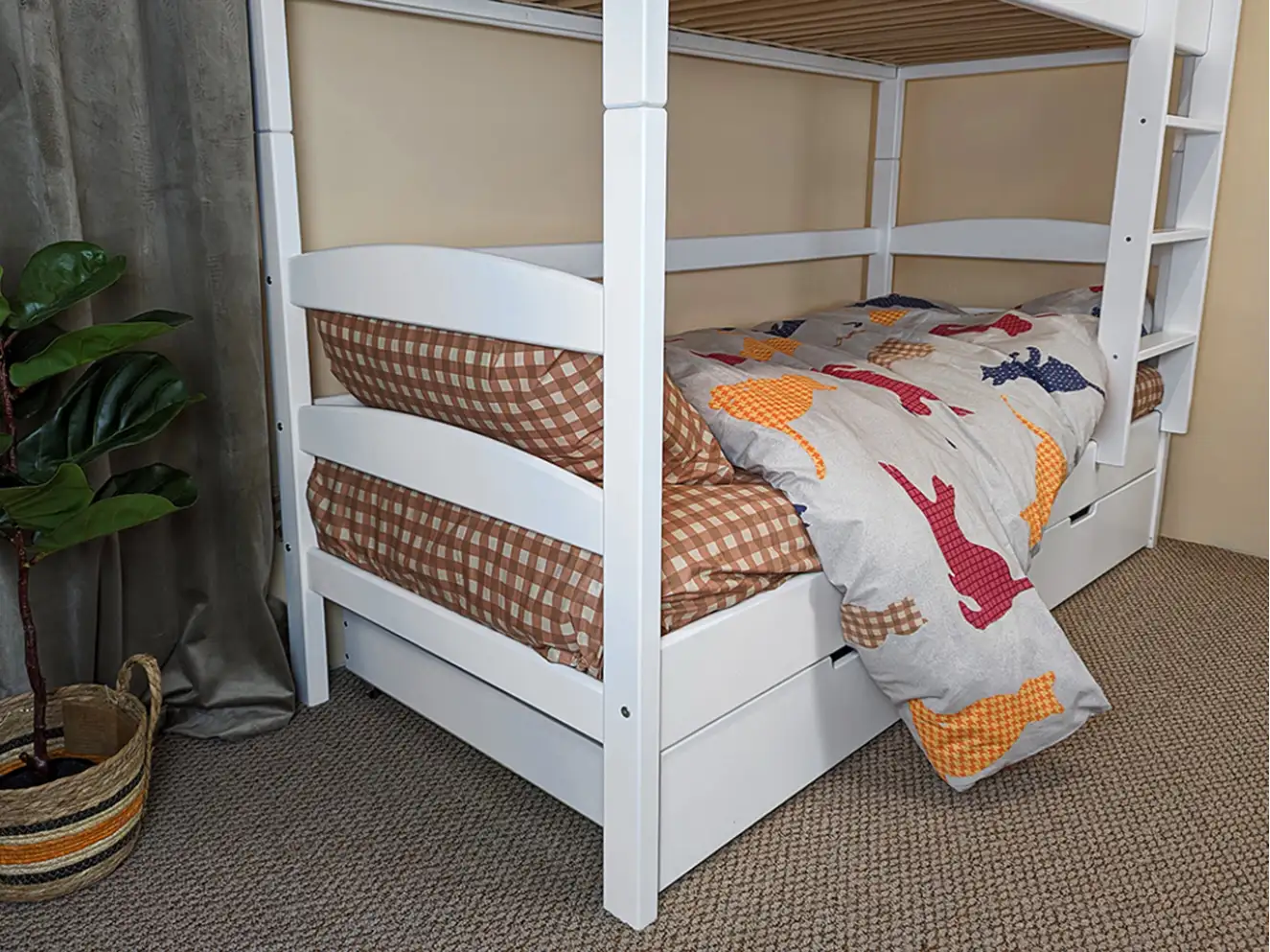 Детская двухъярусная кровать Виктория (бук) Белая