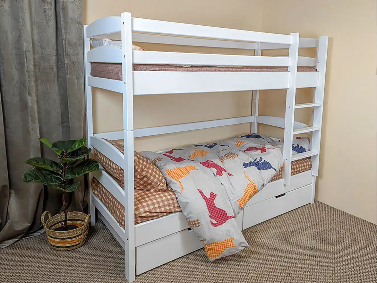 Детская двухъярусная кровать Виктория (бук) Белая