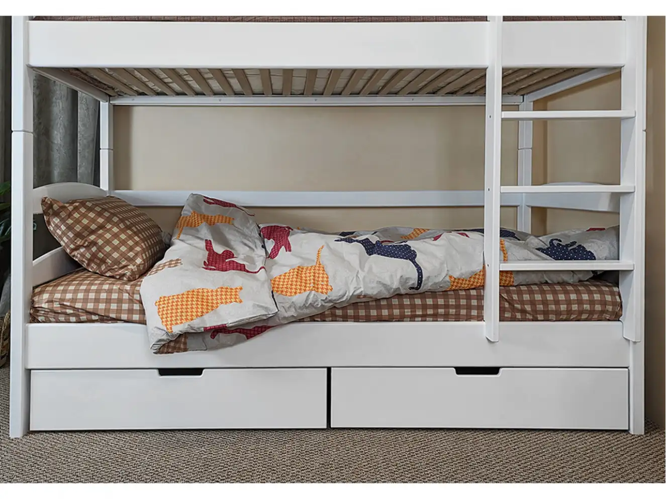 Детская двухъярусная кровать Виктория (бук) Белая