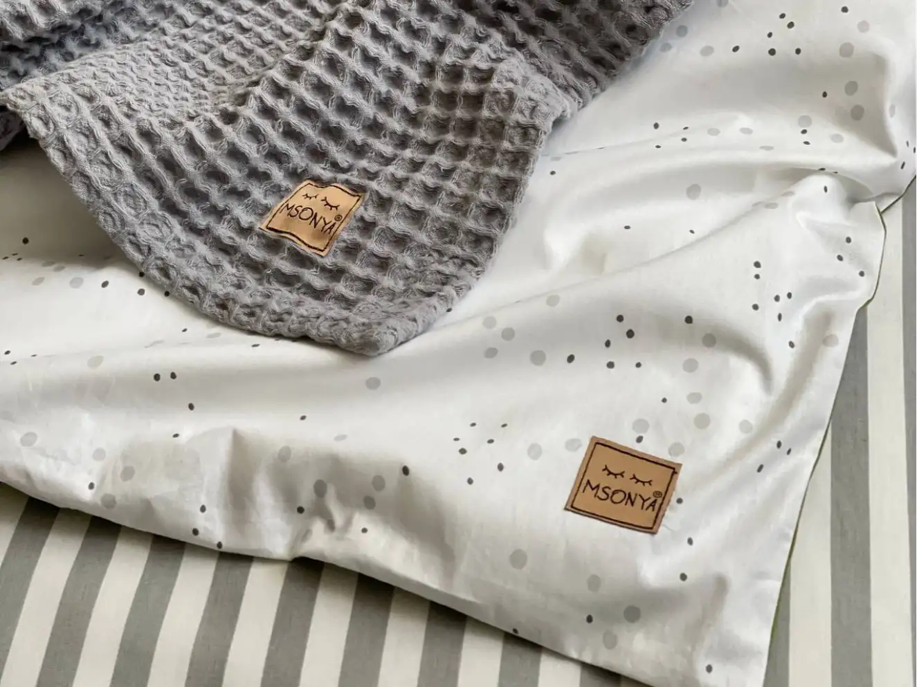 Комплект постільної білизни Клякси сіро-чорні/олива