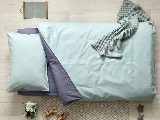 Комплект постільної білизни поплін м`ята/синій