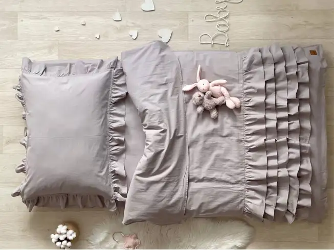 Комплект постільної білизни варена бавовна з рюшем сірий