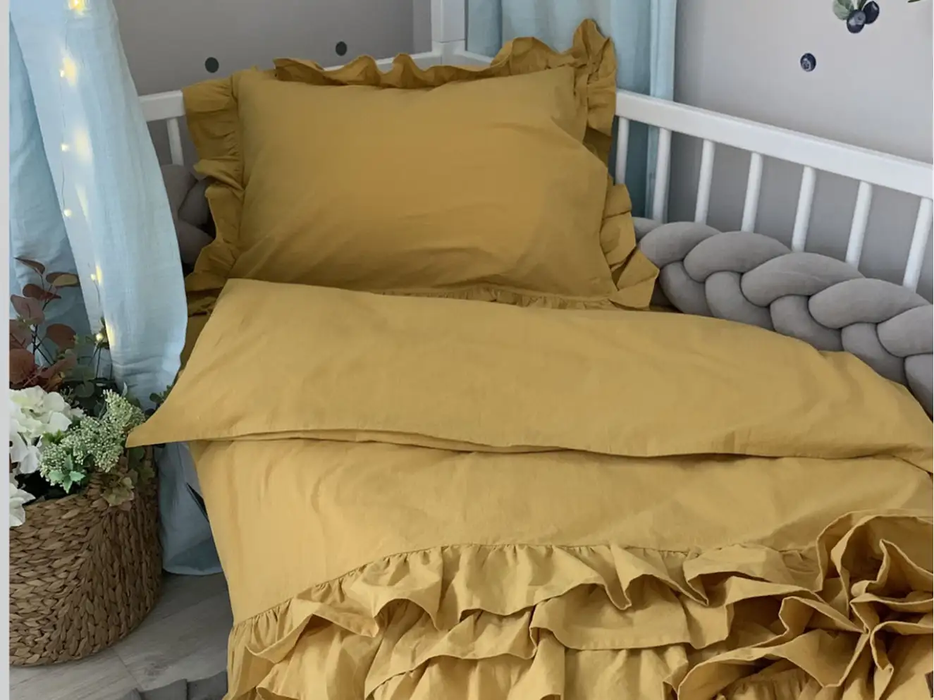 Комплект постільної білизни підлдіток варена бавовона з рюшем гірчиця Комплект постільної білизни підлдіток варена бавовона з рюшем гірчиця