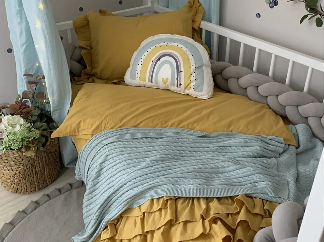 Комплект постільної білизни підлдіток варена бавовона з рюшем гірчиця