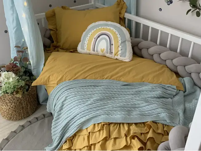 Комплект постільної білизни підлдіток варена бавовона з рюшем гірчиця