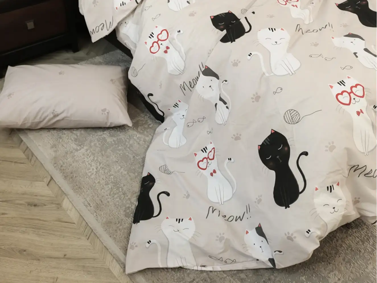 Полуторний набір постільної білизни Котик 150x220 з Бязі Gold Полуторний набір постільної білизни Котик 150x220 з Бязі Gold