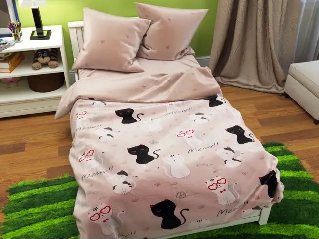 Полуторний набір постільної білизни Котик 150x220 з Бязі Gold