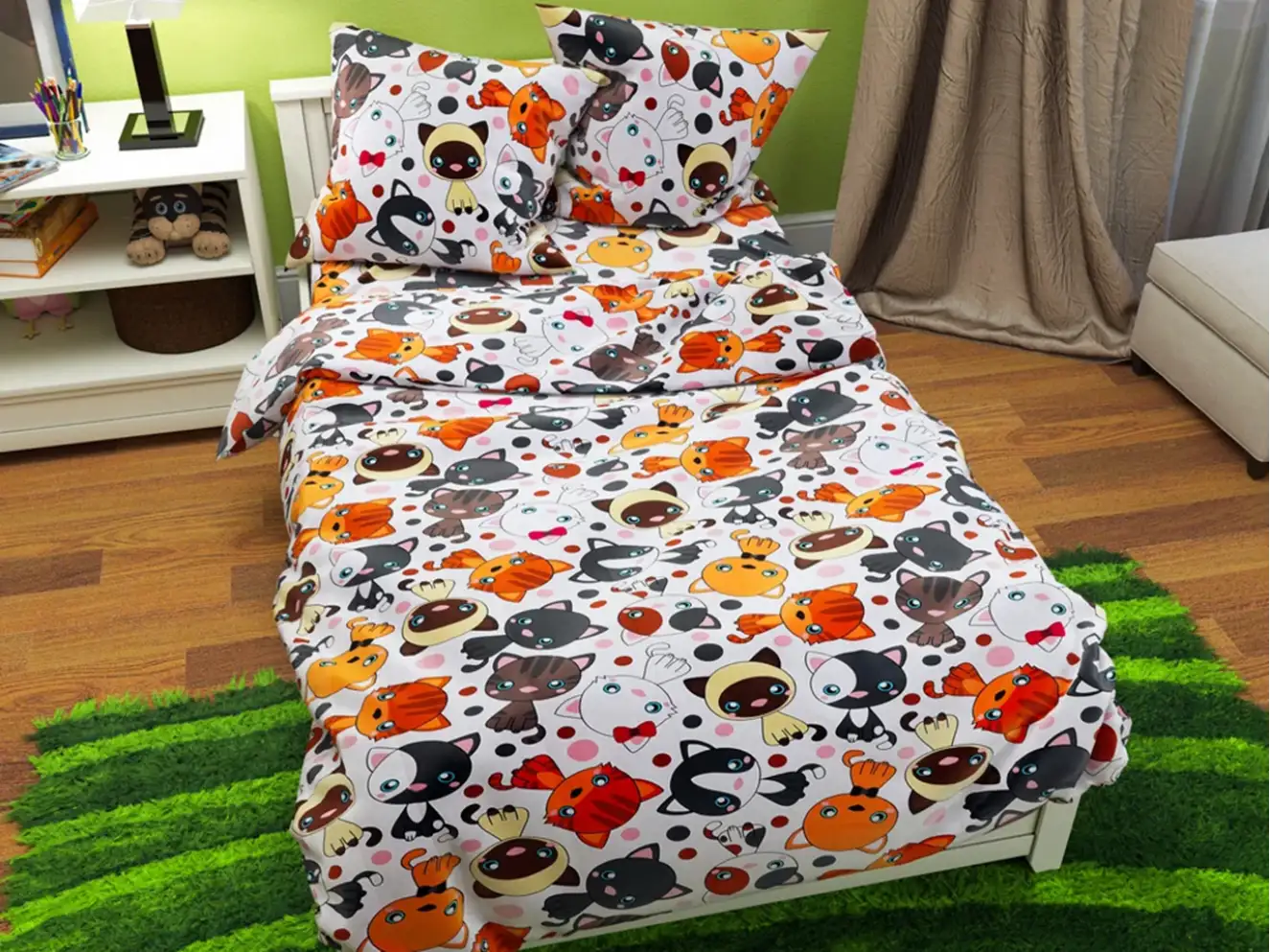 Полуторний набір постільної білизни Коти 150x220 з Бязі Gold