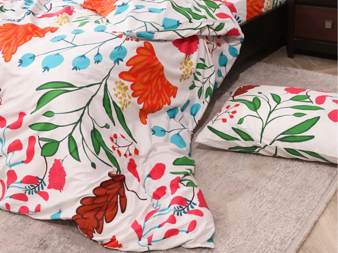 Полуторний набір постільної білизни Квітковий принт 150x220 з сатину