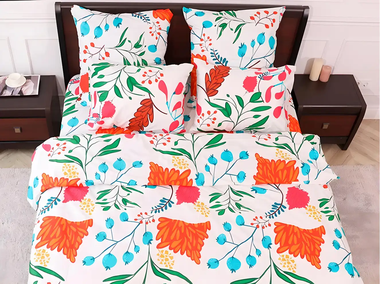 Полуторний набір постільної білизни Квітковий принт 150x220 з сатину