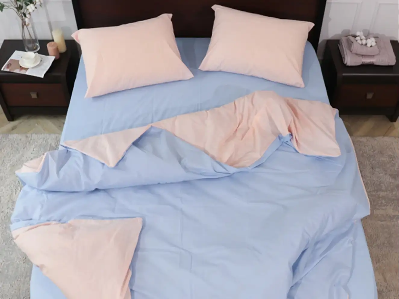 Полуторный набор постельного белья Пудрово-Фиолетовый 150x220 из Бязи Gold