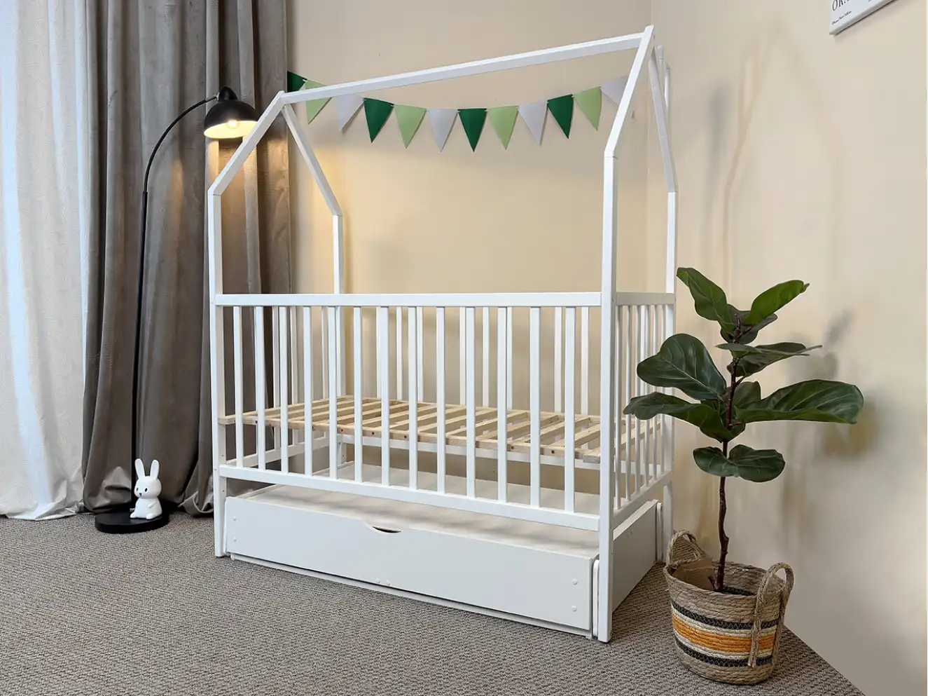 Ліжечко дитяче для немовлят Будиночок (біле)