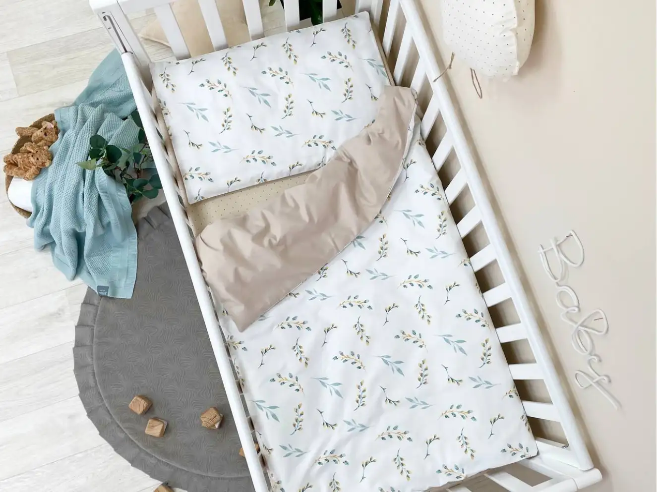 Комплект постельного белья Baby Dream Веточки котики мята