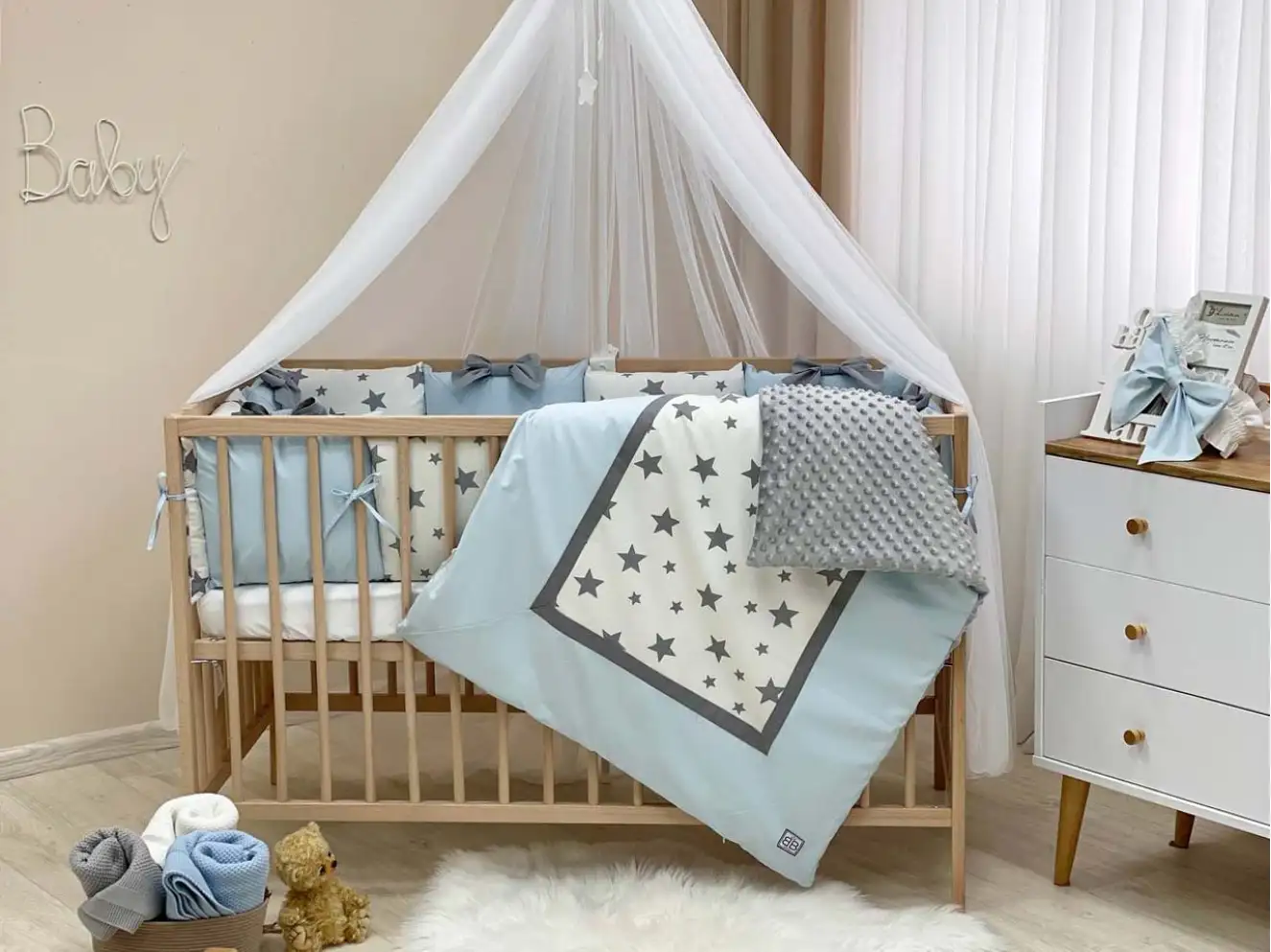 Комплект постельного белья Коллекция №4 Звезды голубой