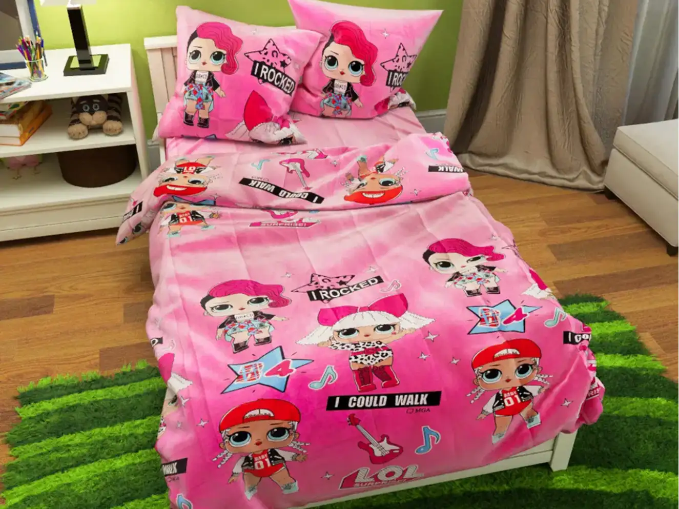 Полуторний набір постільної білизни Ляльки LOL 150x220 із Бязі Gold