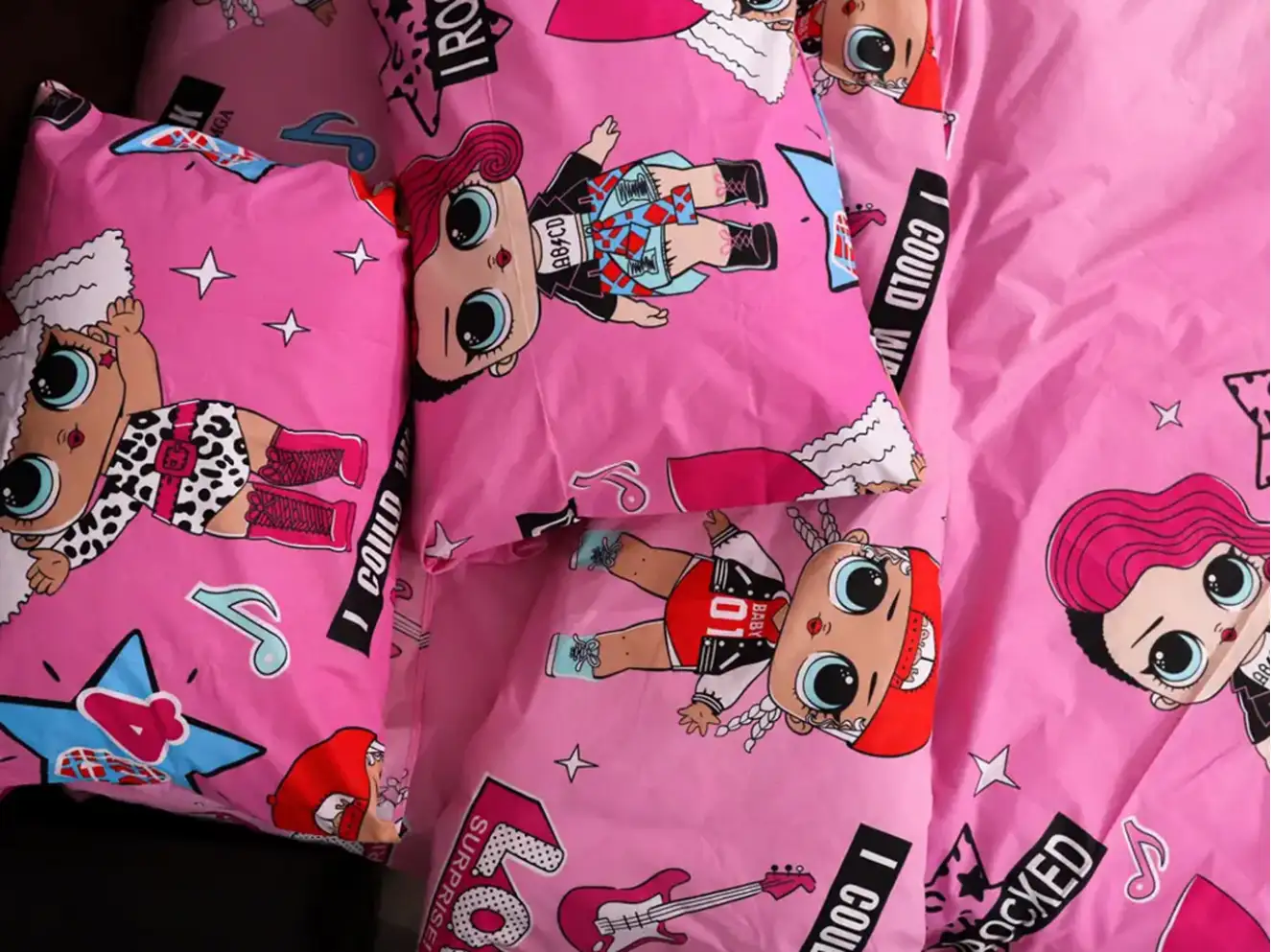 Полуторний набір постільної білизни Ляльки LOL 150x220 із Бязі Gold