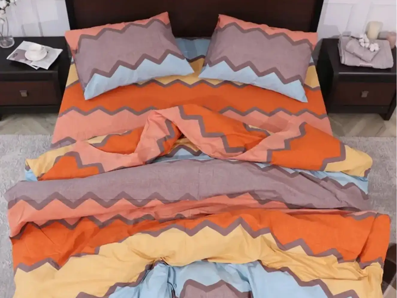 Полуторный набор постельного белья полосы зигзаг 150x220 из Бязи Gold