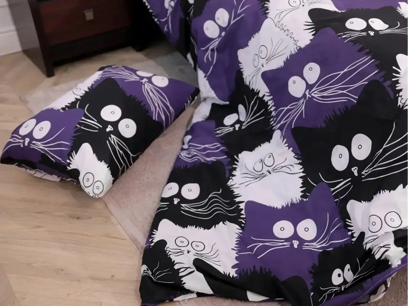 Полуторний набір постільної білизни котики 150x220 із Бязі Gold