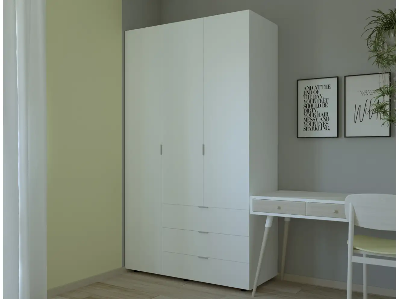 Розпашна Шафа для одягу Гелар Білий 3 ДСП