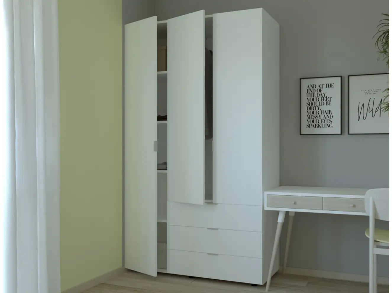 Розпашна Шафа для одягу Гелар Білий 3 ДСП