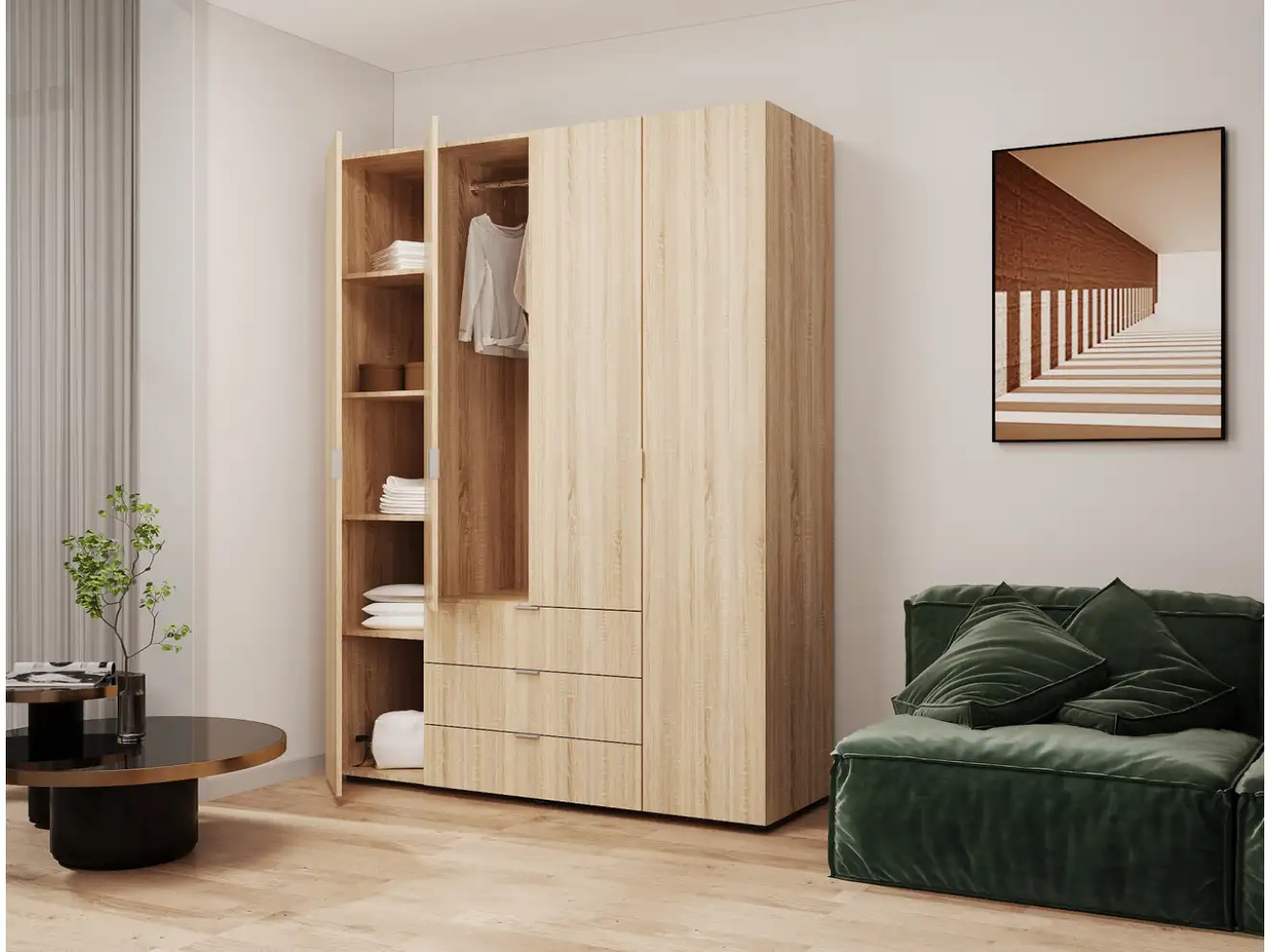 Розпашна Шафа для одягу Гелар Дуб Cонома 4 ДСП