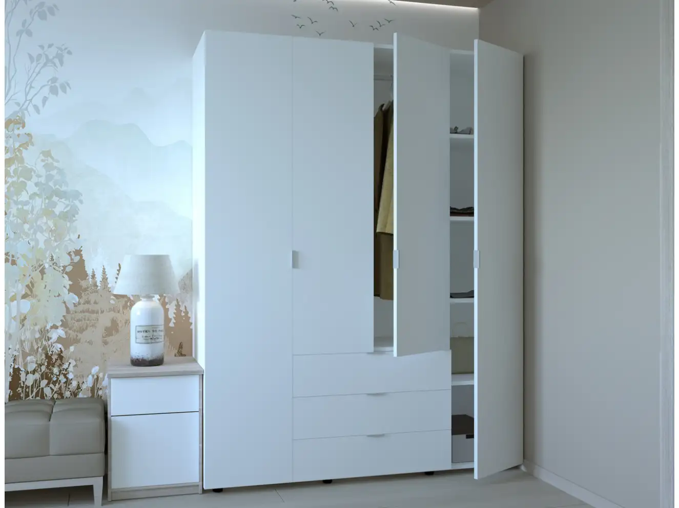 Распашной шкаф для одежды Гелар Белый 4 ДСП Распашной шкаф для одежды Гелар Белый 4 ДСП