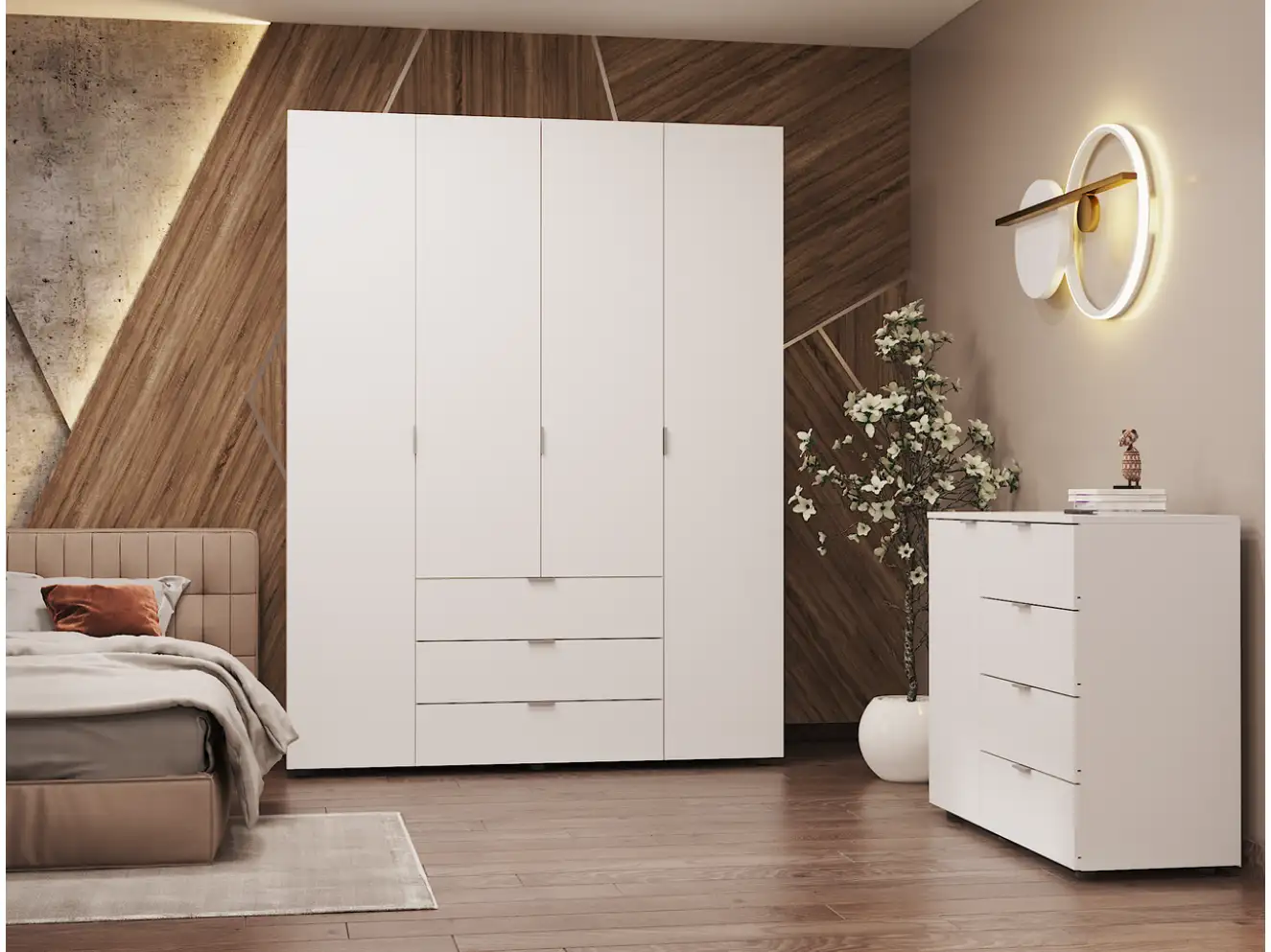 Распашной шкаф для одежды Гелар Белый 4 ДСП Распашной шкаф для одежды Гелар Белый 4 ДСП