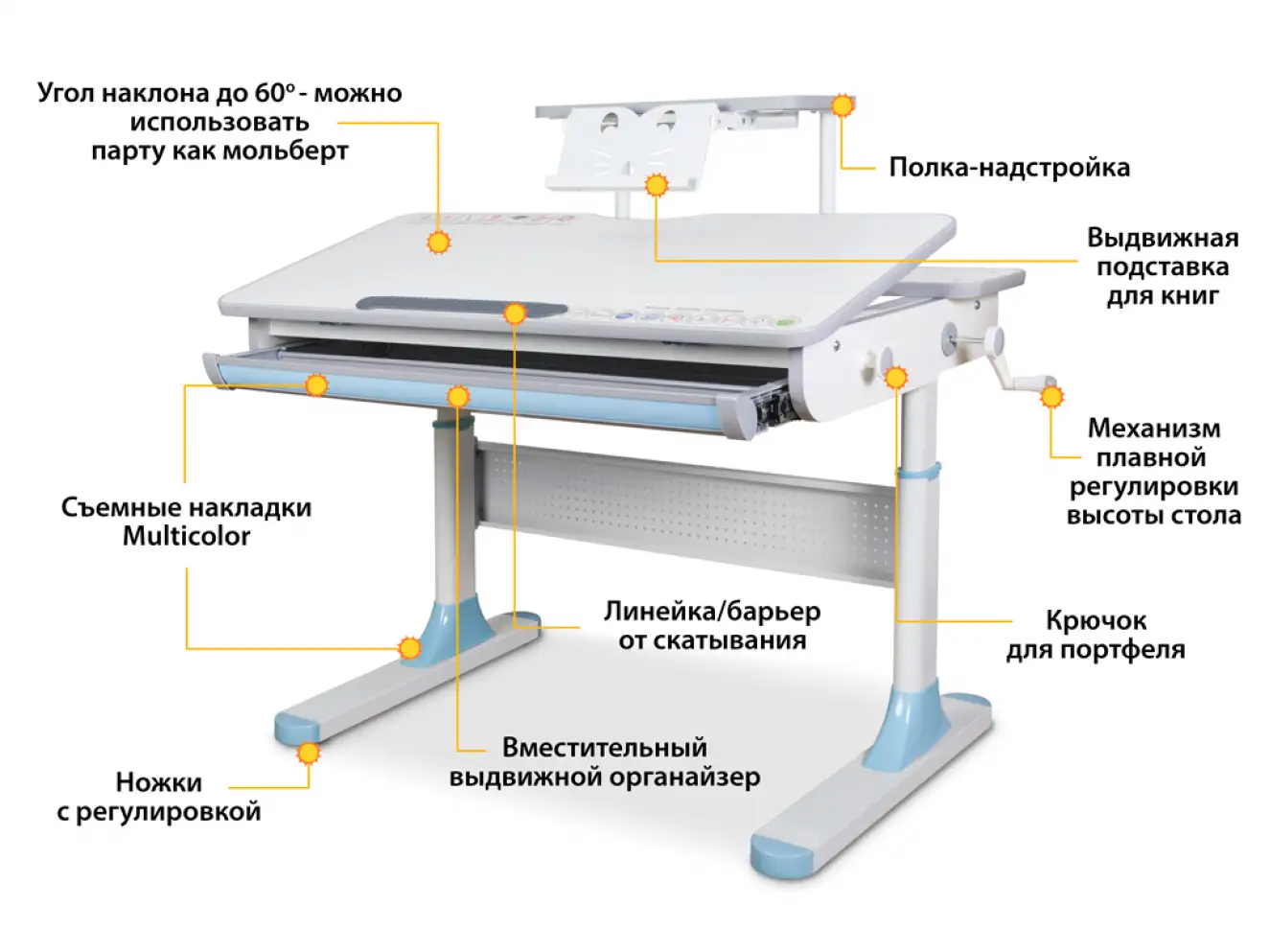 Детский стол Mealux Edmonton с полкой S50 (арт.BD-610 W/G с полкой S50)