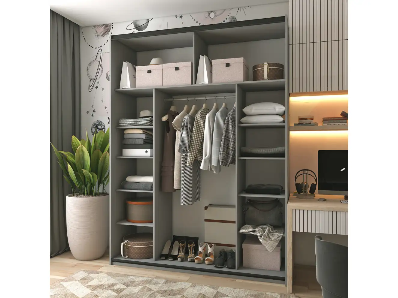 Шафа купе G-Caiser Графіт 2 ДСП / 3 частини