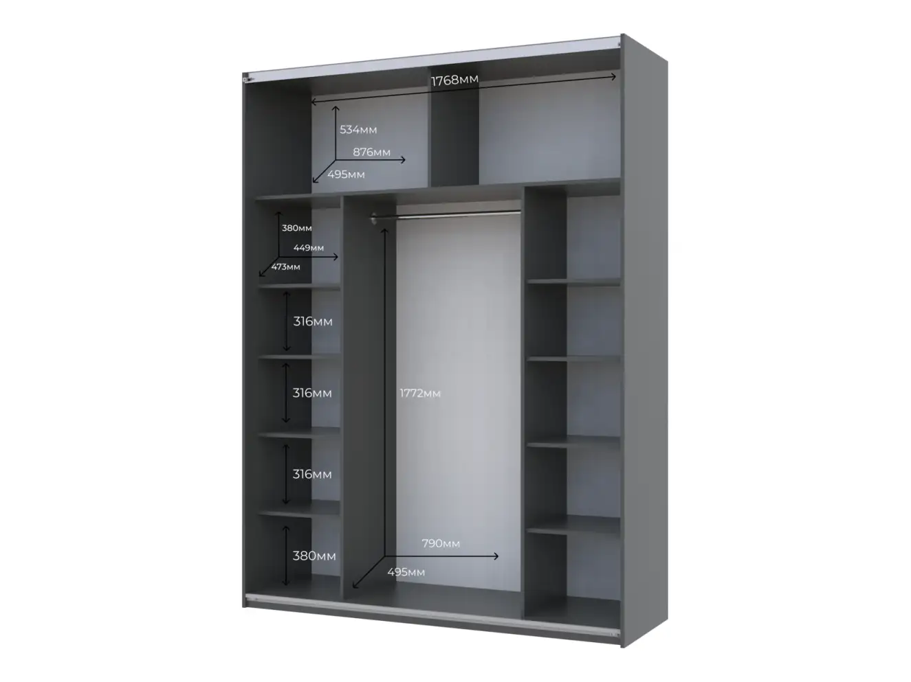 Шафа купе G-Caiser Графіт 2 ДСП / 3 частини